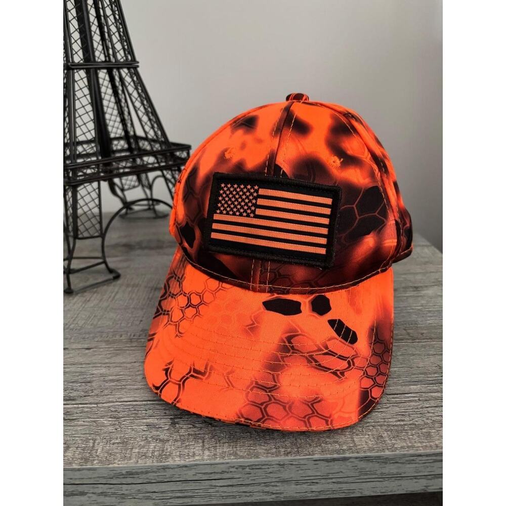 Outdoor Cap American Flag Camo Hunting Baseball Cap Orange Black One Size